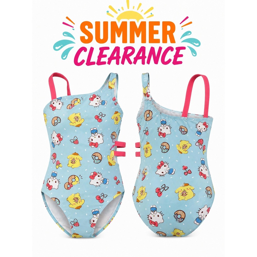 Hello Kitty Girls One Piece Swimsuit Blue Sanrio NWT Size 10/12
